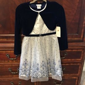 Silver and blue dress with detachable jacket